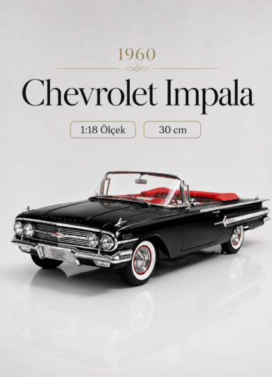1960 Chevrolet Impala Siyah Cabrio 1:18 30 cm Model Araba